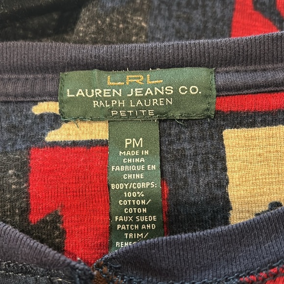 Lauren Ralph Lauren Western Shirt Size Petite Medium Suede Elbow Patch Like new - Picture 5 of 6